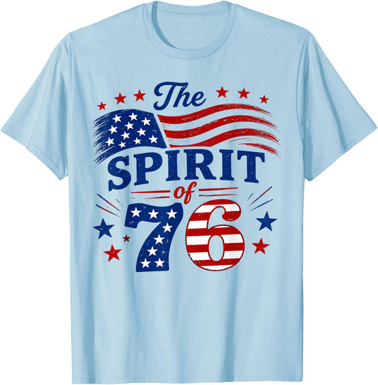 Spirit of '76 Vintage Patriotic 250th Anniversary T-Shirt - T-Shirt | Light Blue