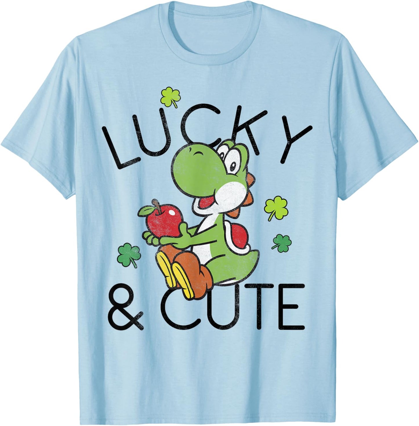 Nintendo Super Mario Yoshi Lucky & Cute Graphic T-Shirt - T-Shirt | Light Blue