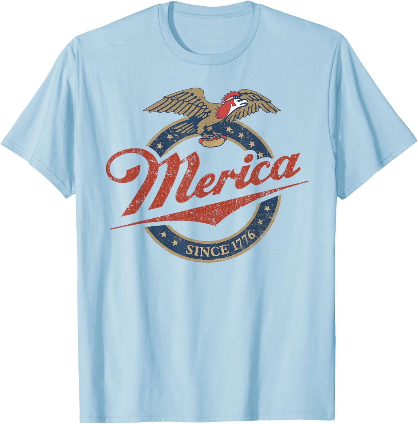 Merica Eagle Mullet Hot Dog Vintage T-Shirt - T-Shirt | Light Blue