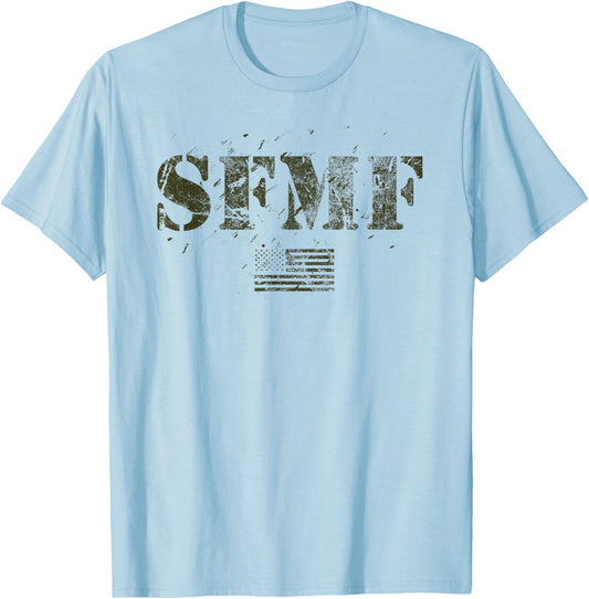 SFMF American Military USA Flag Stand Up America Pride Gift Women Kids Men T-Shirt - T-Shirt | Light Blue