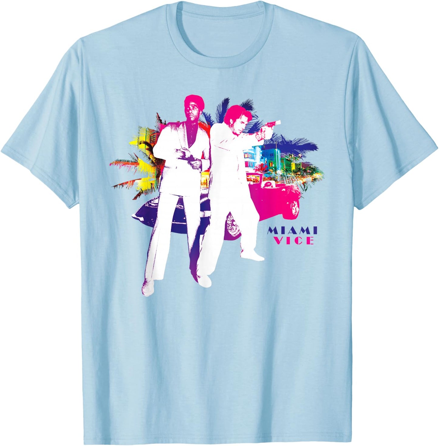 Miami Vice Crockett & Tubbs in Action T-Shirt - T-Shirt | Light Blue