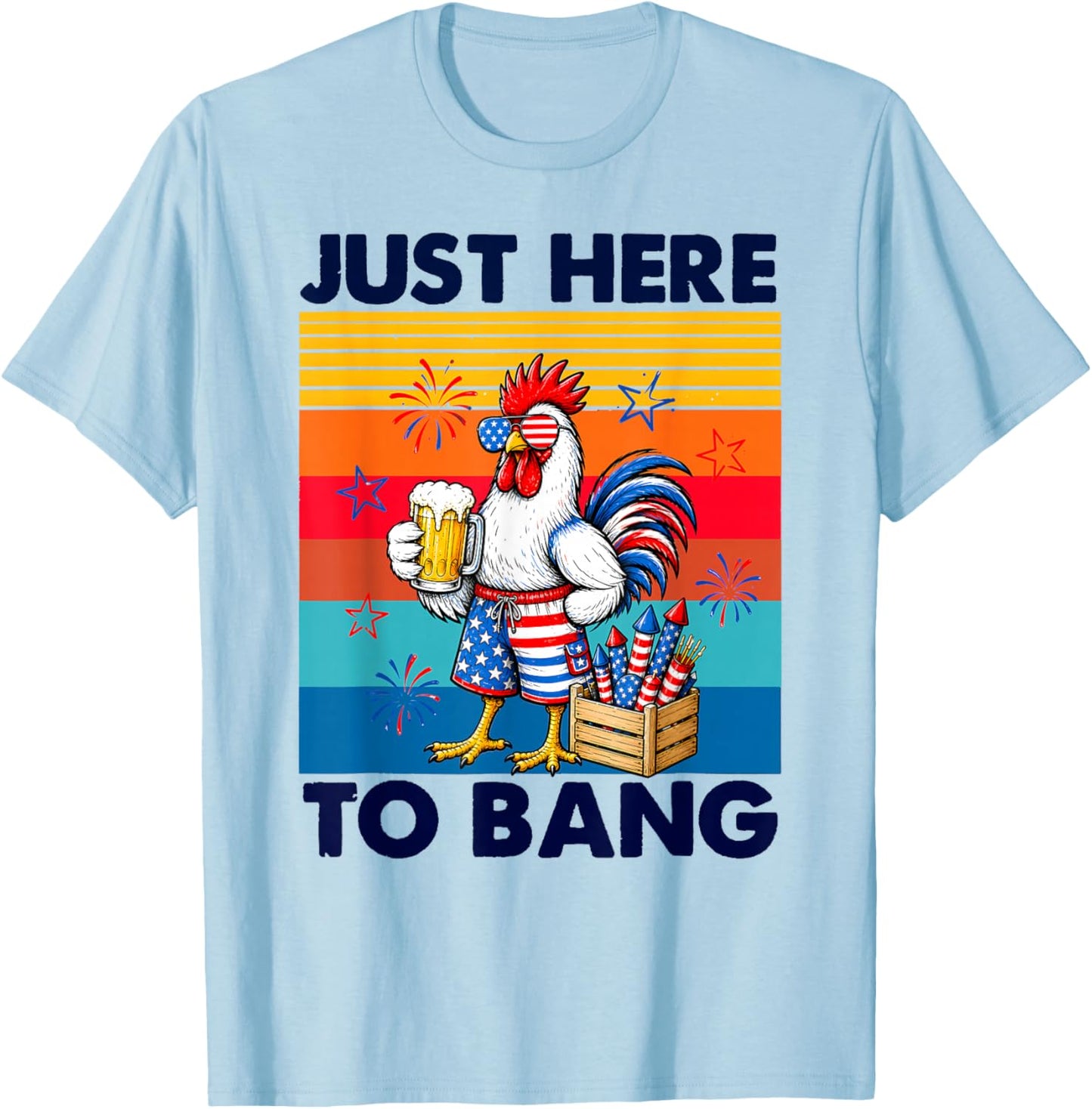 4th of July Chicken Fireworks Here to Bang Retro America Men T-Shirt - T-Shirt | Light Blue
