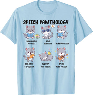 Funny Speech Pawthology Cat SLP Speech PAWTHOLOGY T-Shirt - T-Shirt | Light Blue