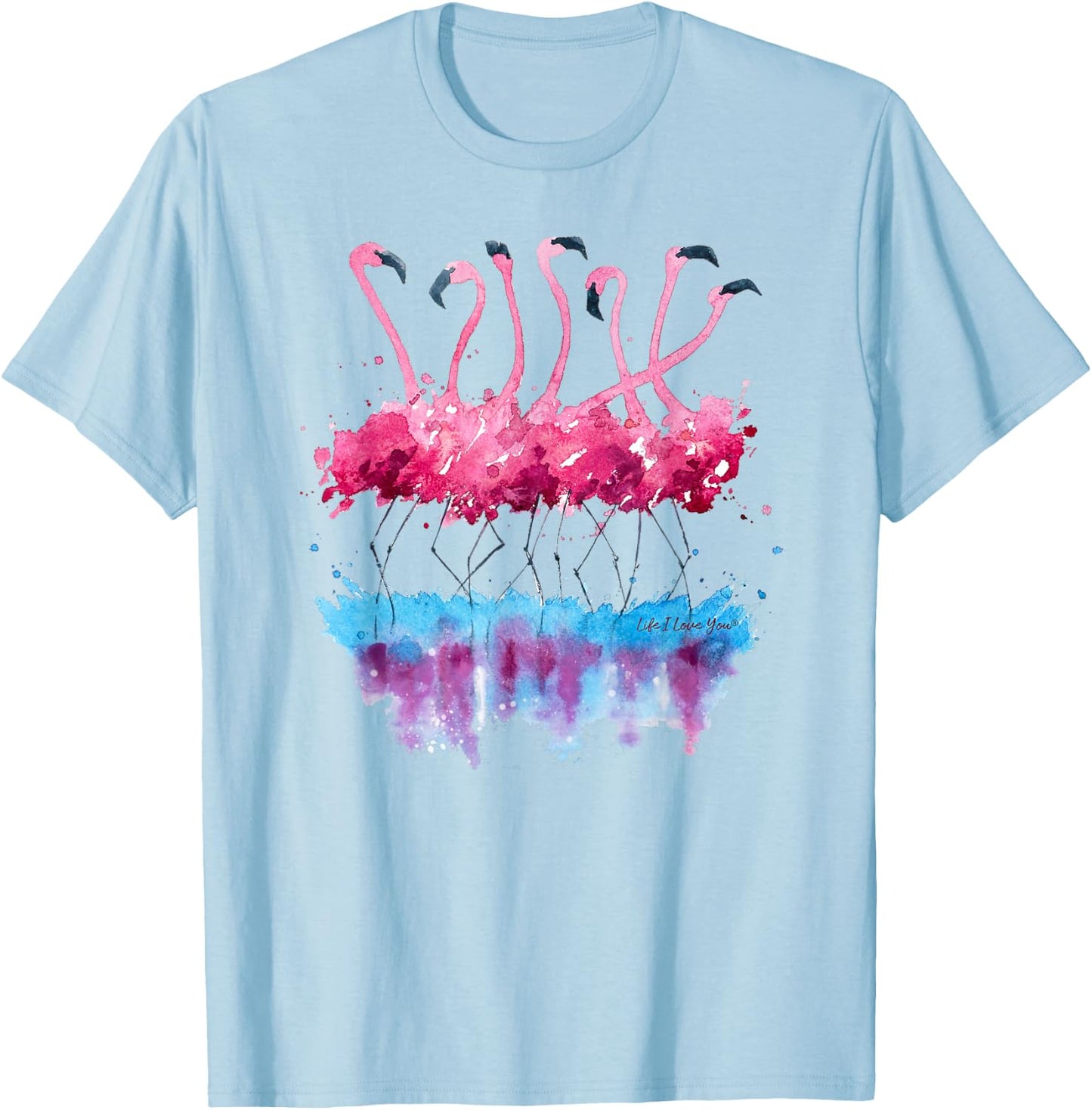 Beautiful Tropical Dancing Pink Flamingos Small T-Shirt - T-Shirt | Light Blue
