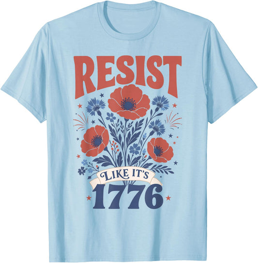 Retro Boho Floral Subtle Resist Like It's 1776 250 Years T-Shirt - T-Shirt | Light Blue