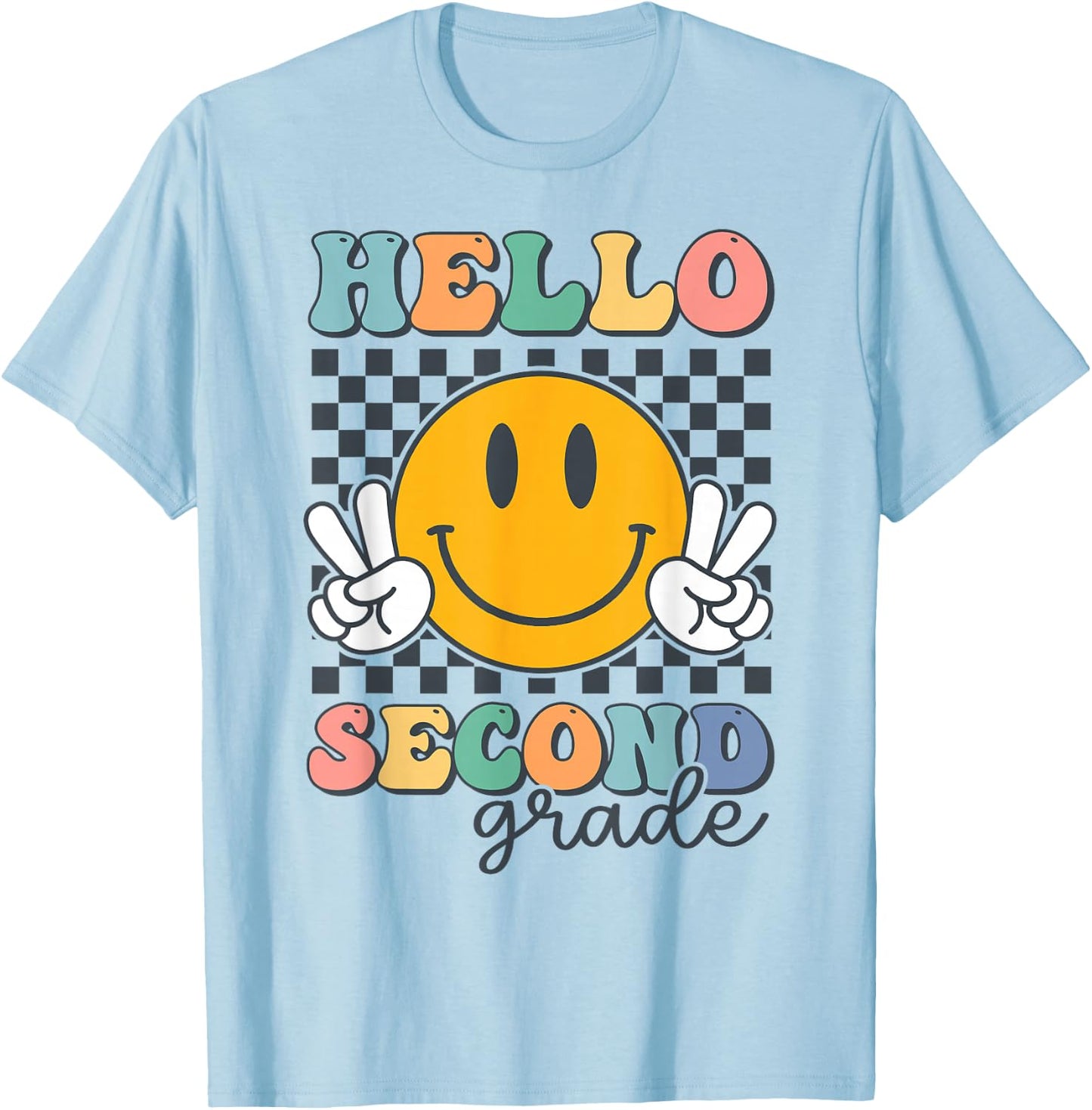 Hello Second Grade Retro Smile Team 2nd Grade Back to School T-Shirt - T-Shirt | Light Blue