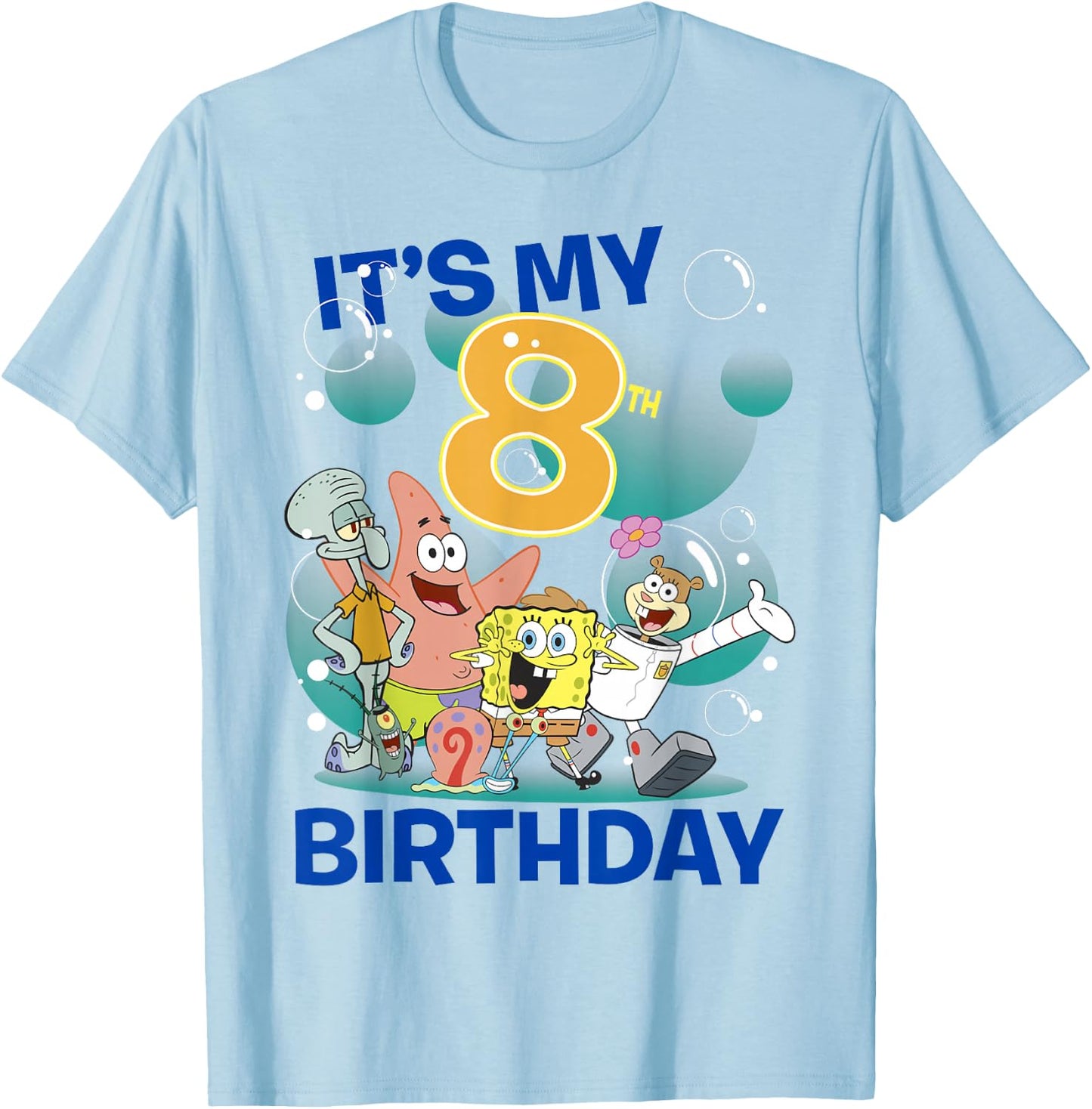Spongebob Squarepants It's My 8th Birthday Group Shot T-Shirt - T-Shirt | Light Blue