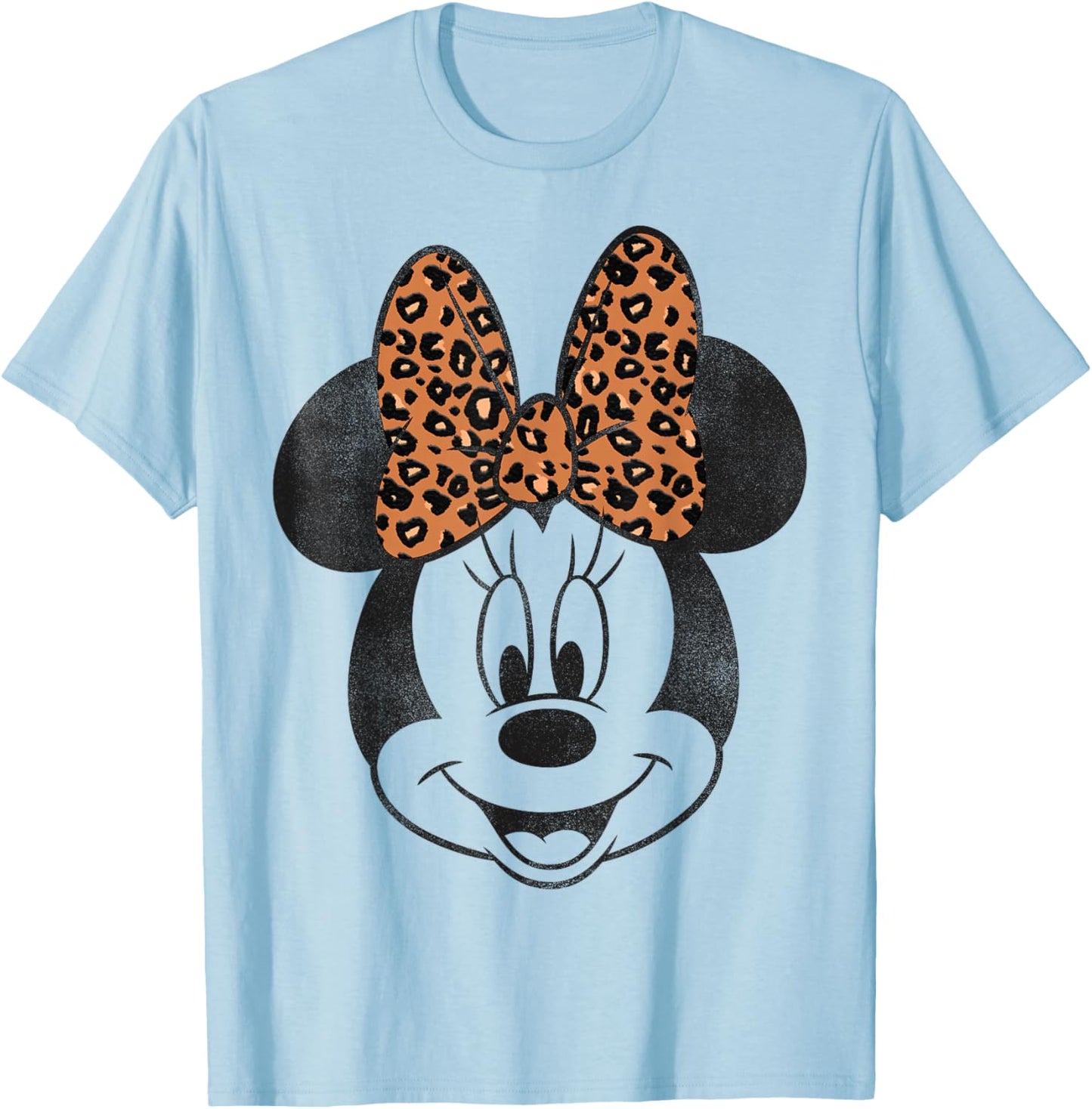 Disney Minnie Mouse Distressed Vintage Leopard Bow Portrait T-Shirt - T-Shirt | Light Blue
