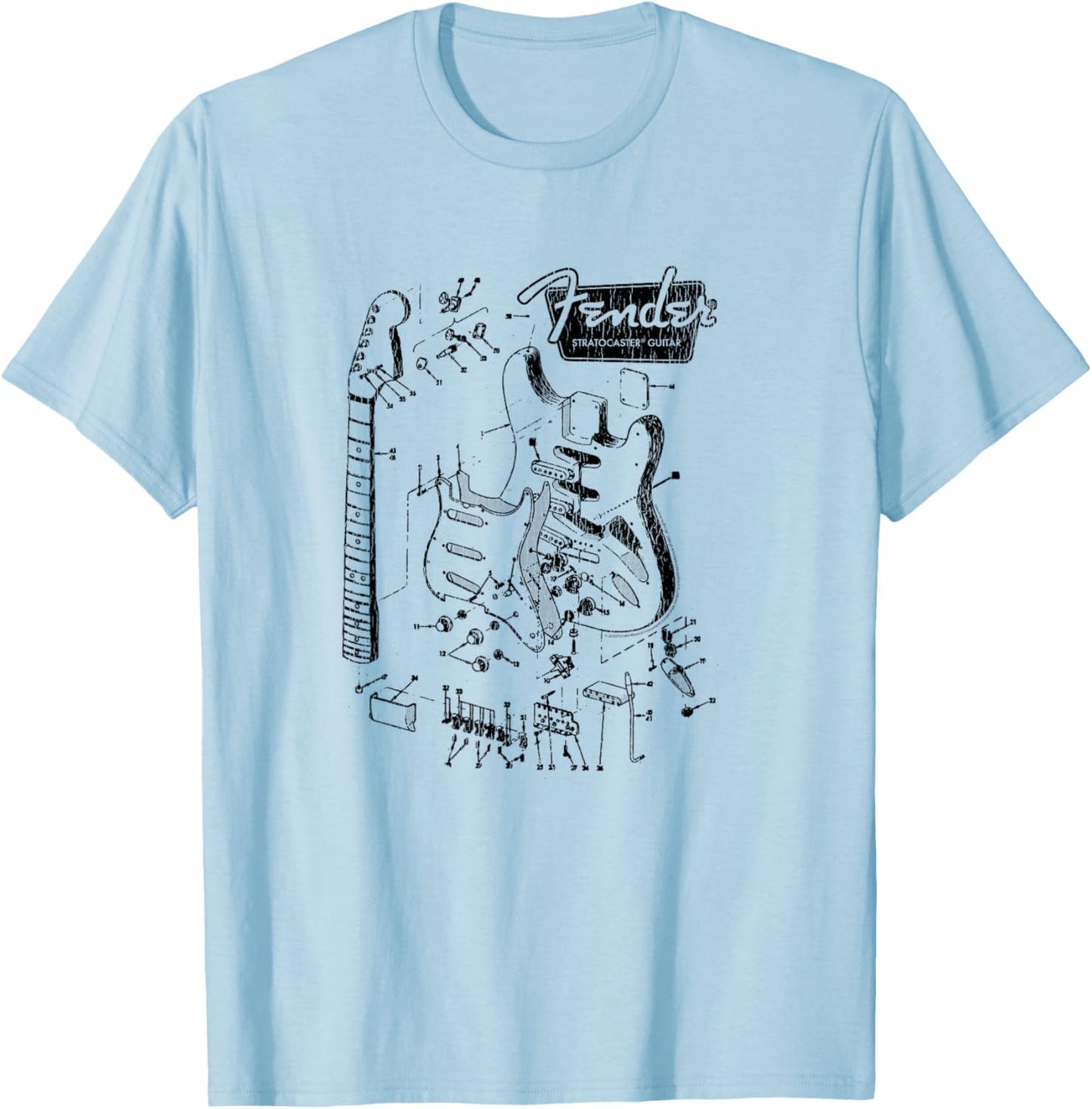 Fender Stratocaster Breakdown Schematics T-Shirt - T-Shirt | Light Blue