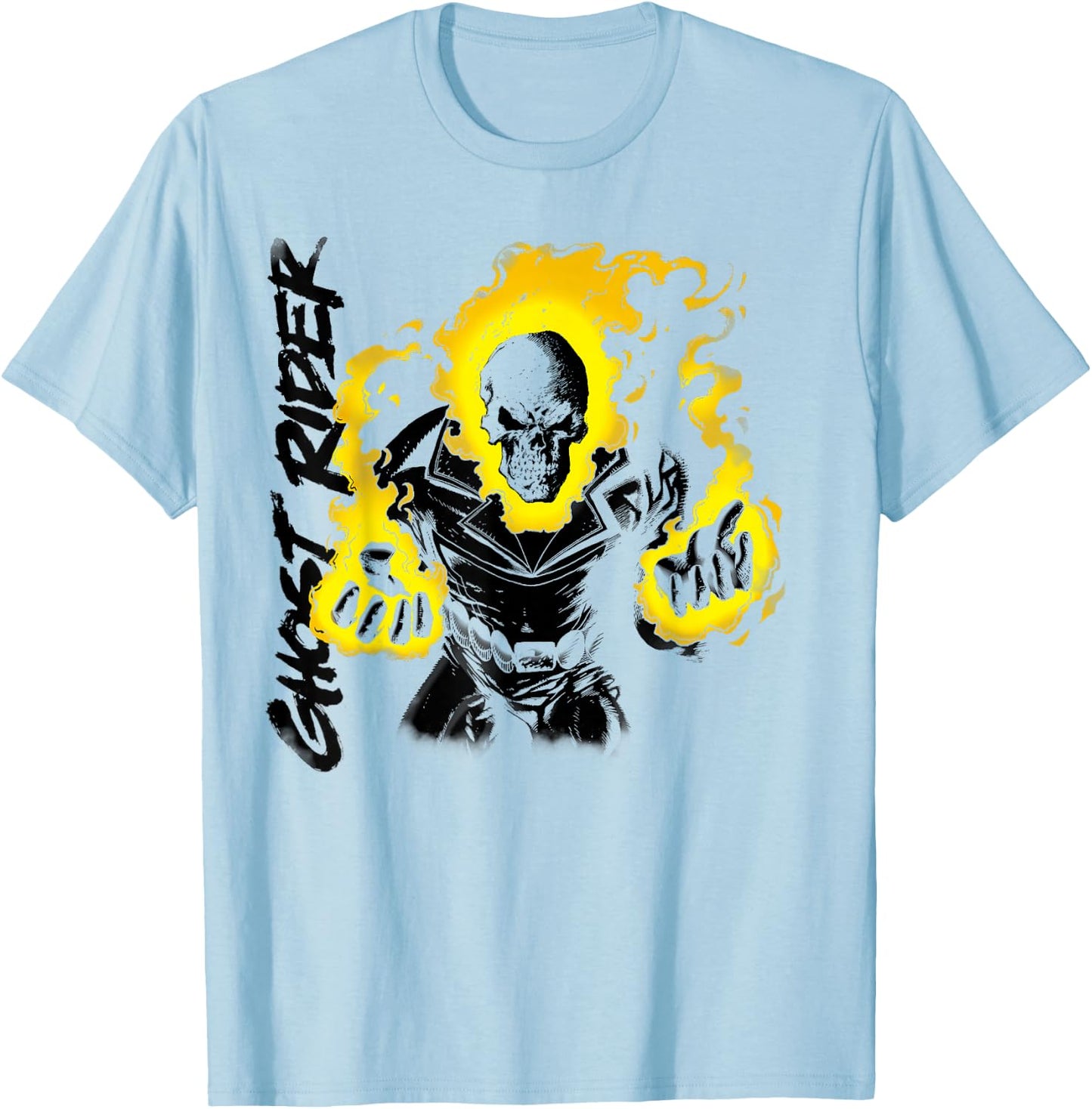 Marvel Ghost Rider Retro Skull Hands Aflame Graphic T-Shirt - T-Shirt | Light Blue