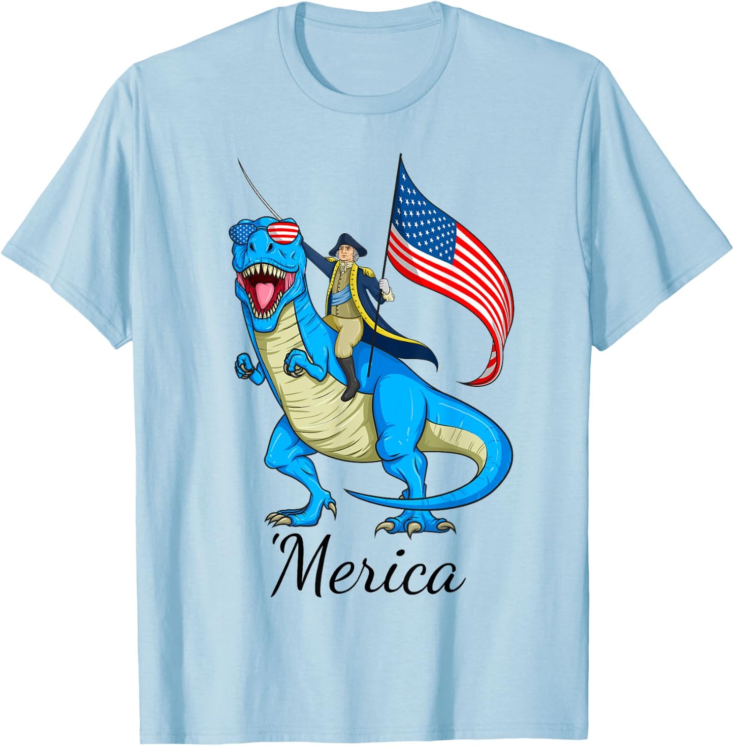 Merica Patriotic TRex Dinosaur George Washington 4th of July T-Shirt - T-Shirt | Light Blue