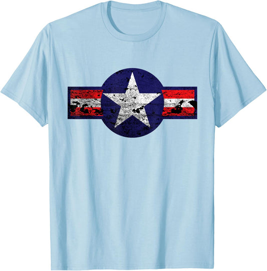 Vintage WW2 Aircraft Battle Star Aviator T-Shirt - T-Shirt | Light Blue