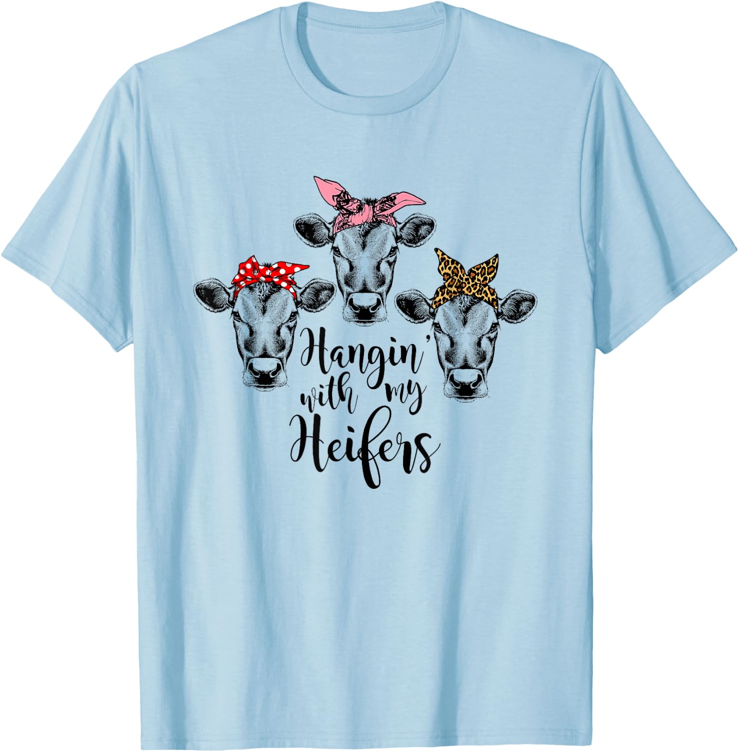Cute Women's Hanging With My Heifers Bandana T-Shirt - T-Shirt | Light Blue