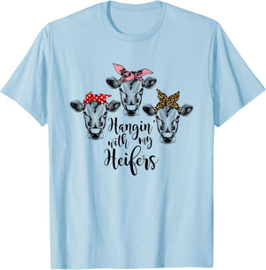 Cute Women's Hanging With My Heifers Bandana T-Shirt - T-Shirt | Light Blue