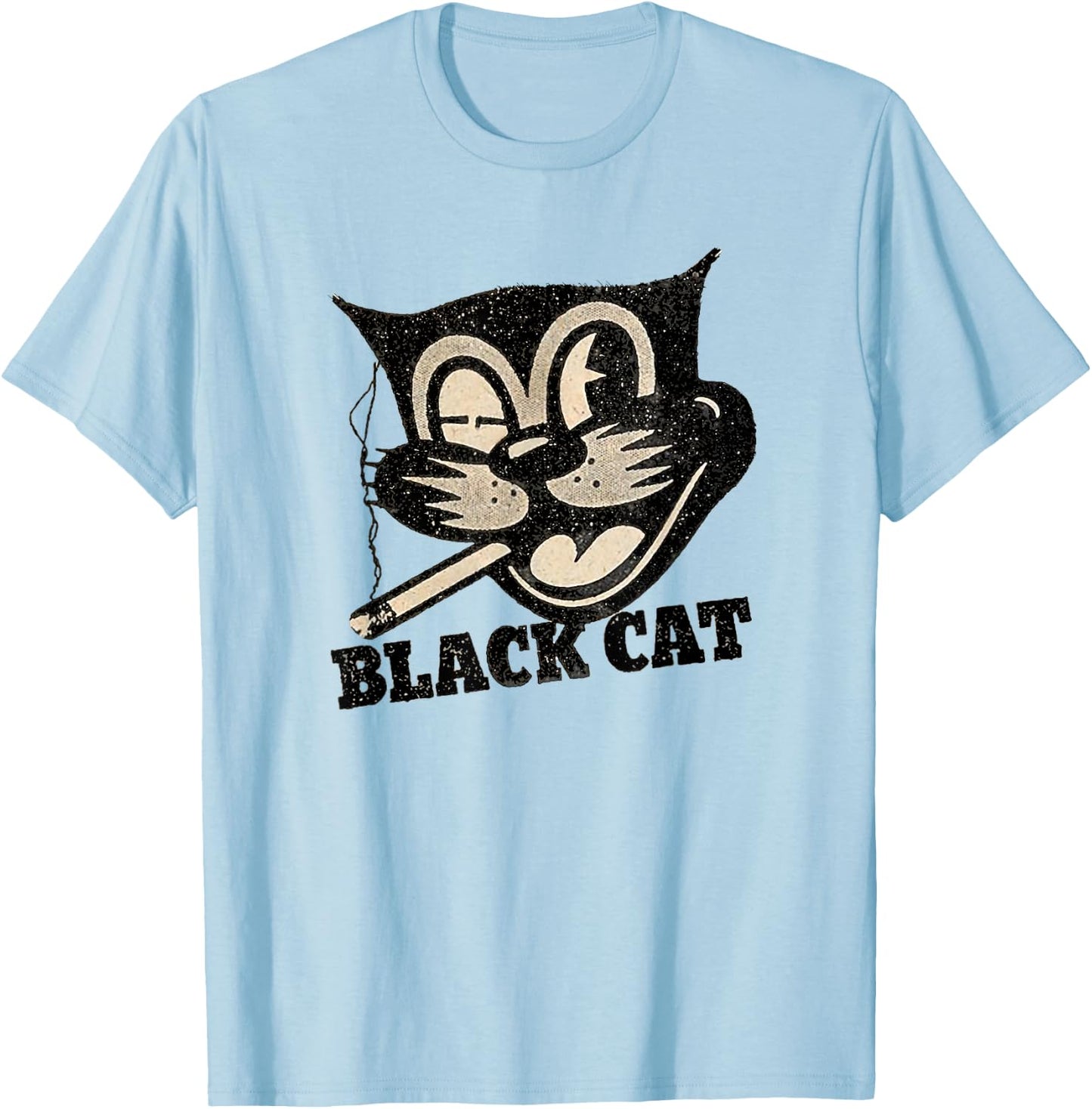Vintage Retro Black Cat Smoking Halloween Gift T-Shirt - T-Shirt | Light Blue