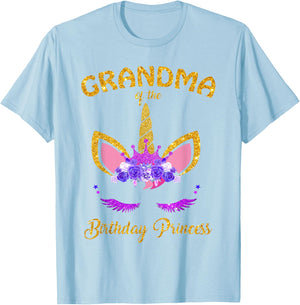 Grandmother Of The Birthday Princess Unicorn Family T Shirt T-Shirt - T-Shirt | Light Blue