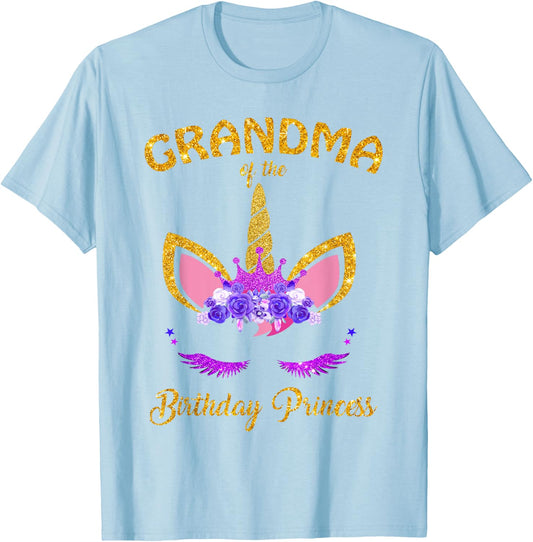 Grandmother Of The Birthday Princess Unicorn Family T Shirt T-Shirt - T-Shirt | Light Blue