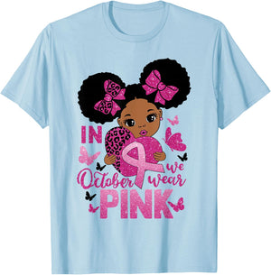 Messy Bun In October We Wear Pink Girls Toddlers T-Shirt - T-Shirt | Light Blue