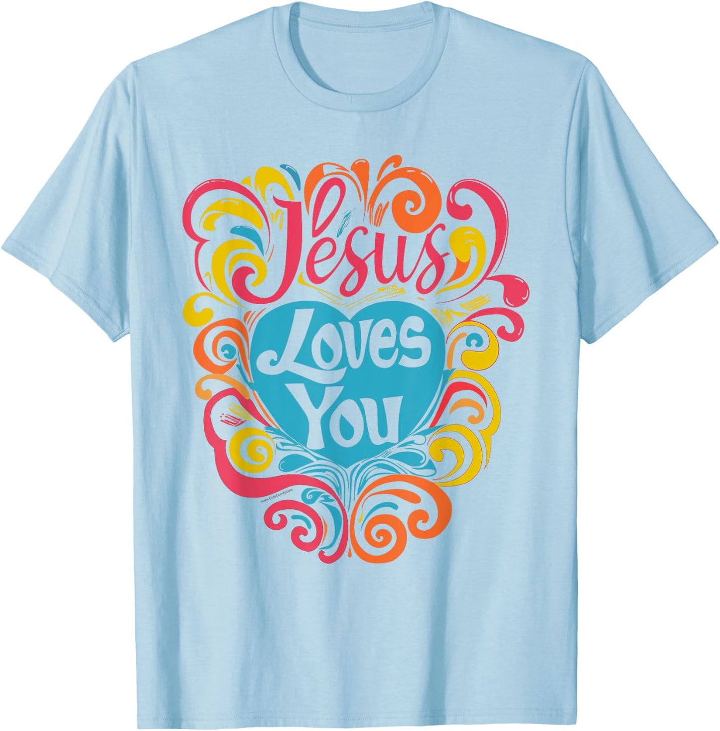 Jesus Loves You Colorful Groovy Christian Girl Jesus T-Shirt - T-Shirt | Light Blue