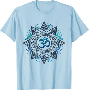 Distressed Om Mandala | Geometric Yoga Design for Meditation T-Shirt - T-Shirt | Light Blue