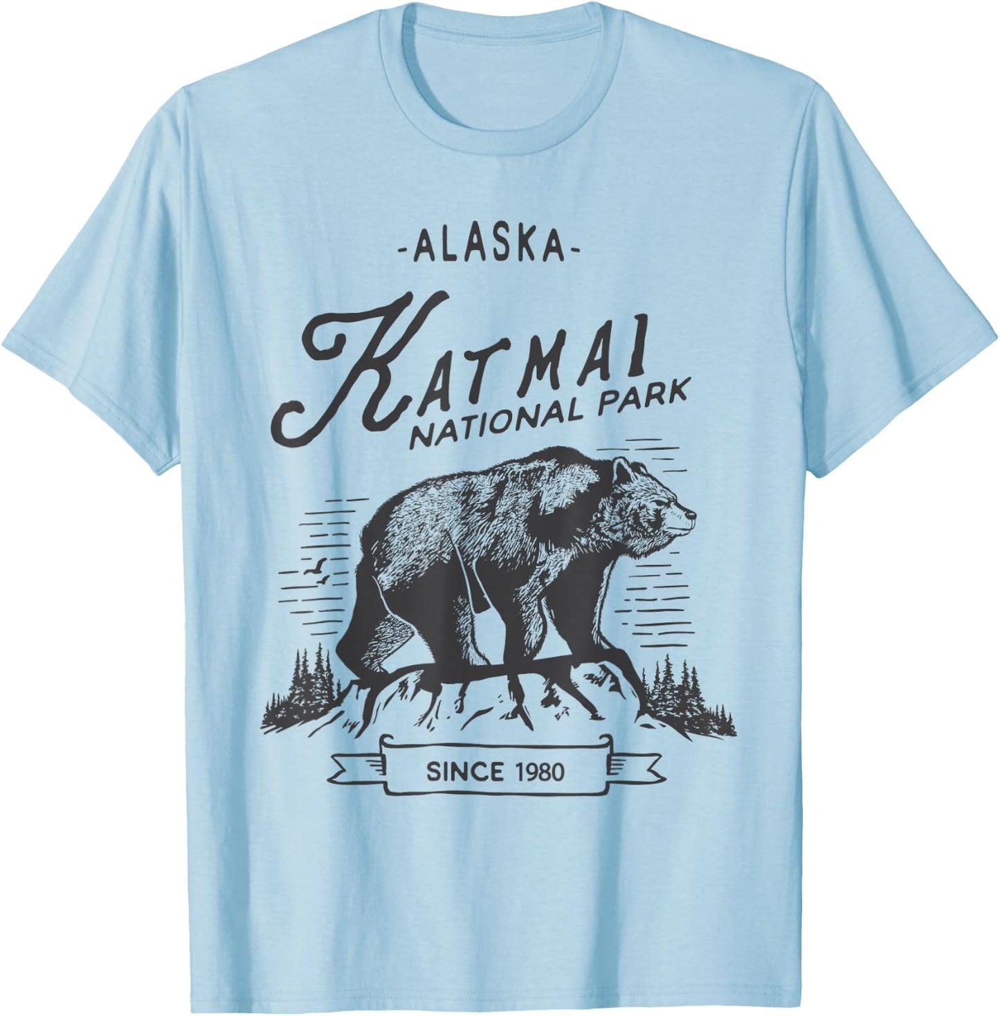 Vintage Katmai National Park T Shirt Retro Bear Alaska T-Shirt - T-Shirt | Light Blue