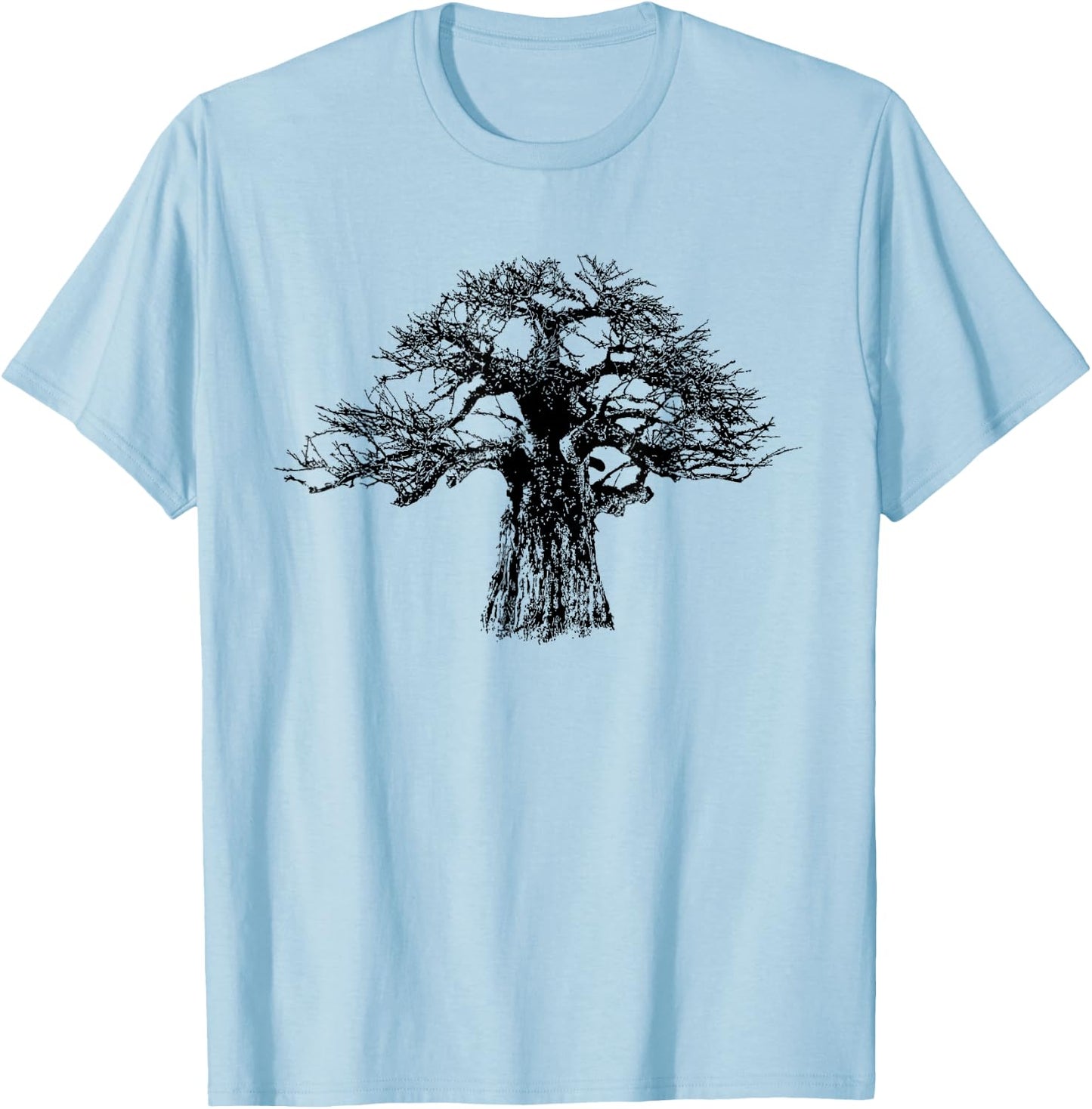 Giant Baobab Tree in Bold Monochrome for Tree Lovers T-Shirt - T-Shirt | Light Blue