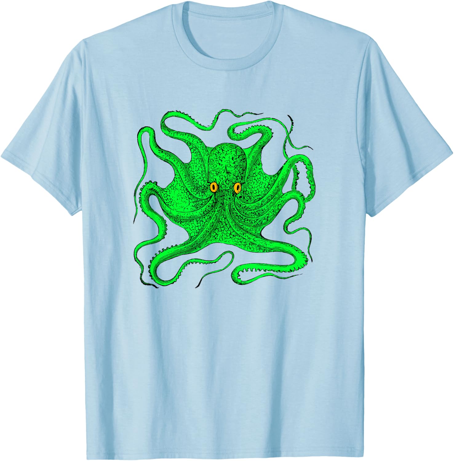 Octopus Shirt (green with yellow eyes) T-Shirt - T-Shirt | Light Blue