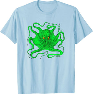 Octopus Shirt (green with yellow eyes) T-Shirt - T-Shirt | Light Blue