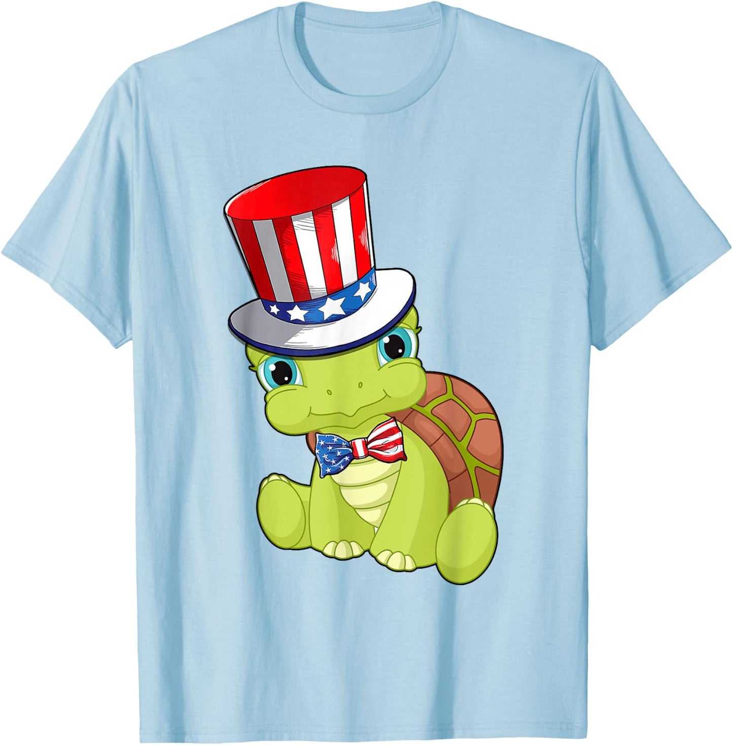 Turtle American Flag Hat Patriotic 4th Of July Shirt Gifts Women Kids Men T-Shirt - T-Shirt | Light Blue