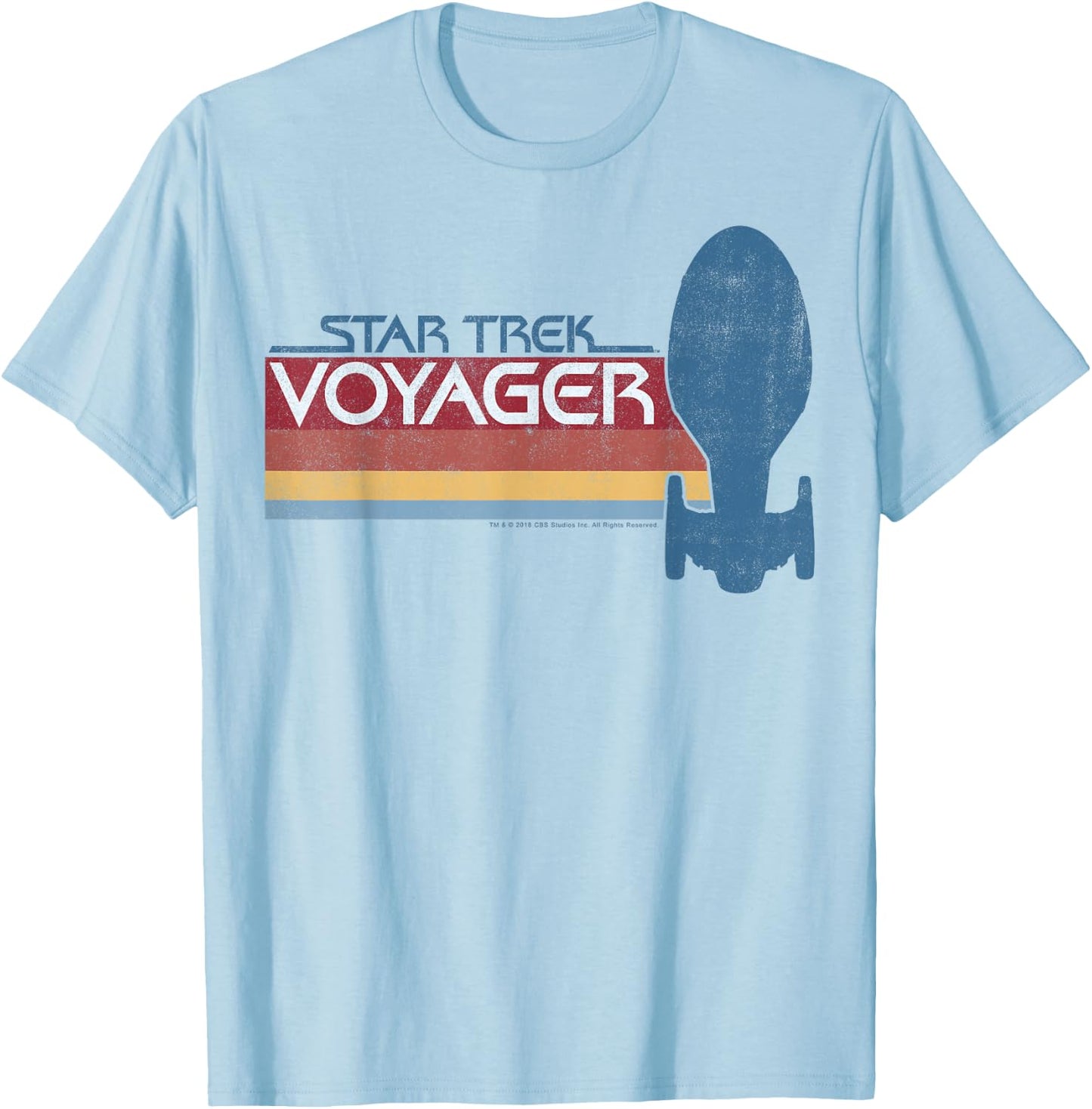 Star Trek Voyager Retro Rainbow Stripe T-Shirt - T-Shirt | Light Blue