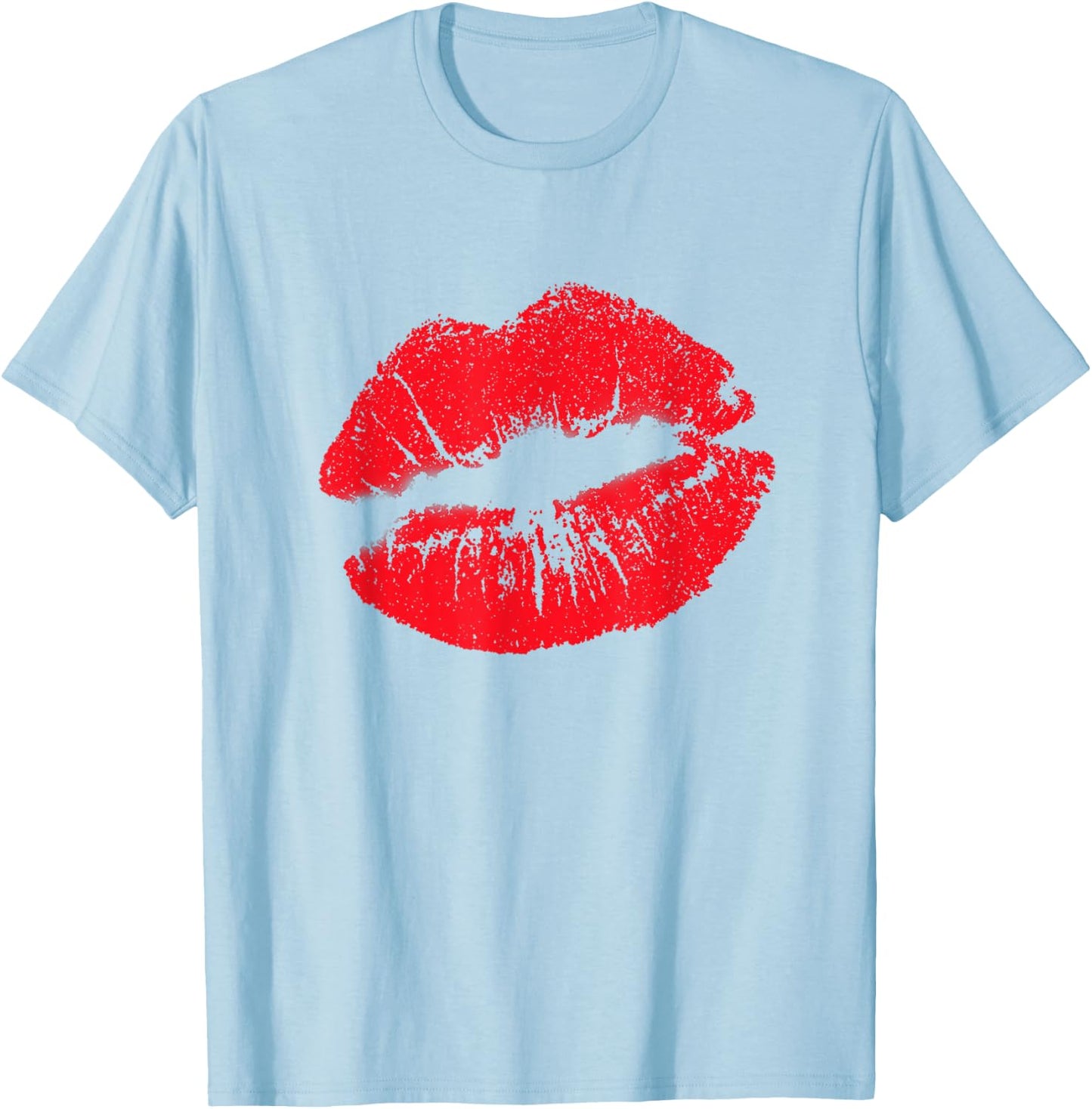 Big Lips Cool Casual Red Lipstick Funny Women Lip Kiss T-Shirt - T-Shirt | Light Blue