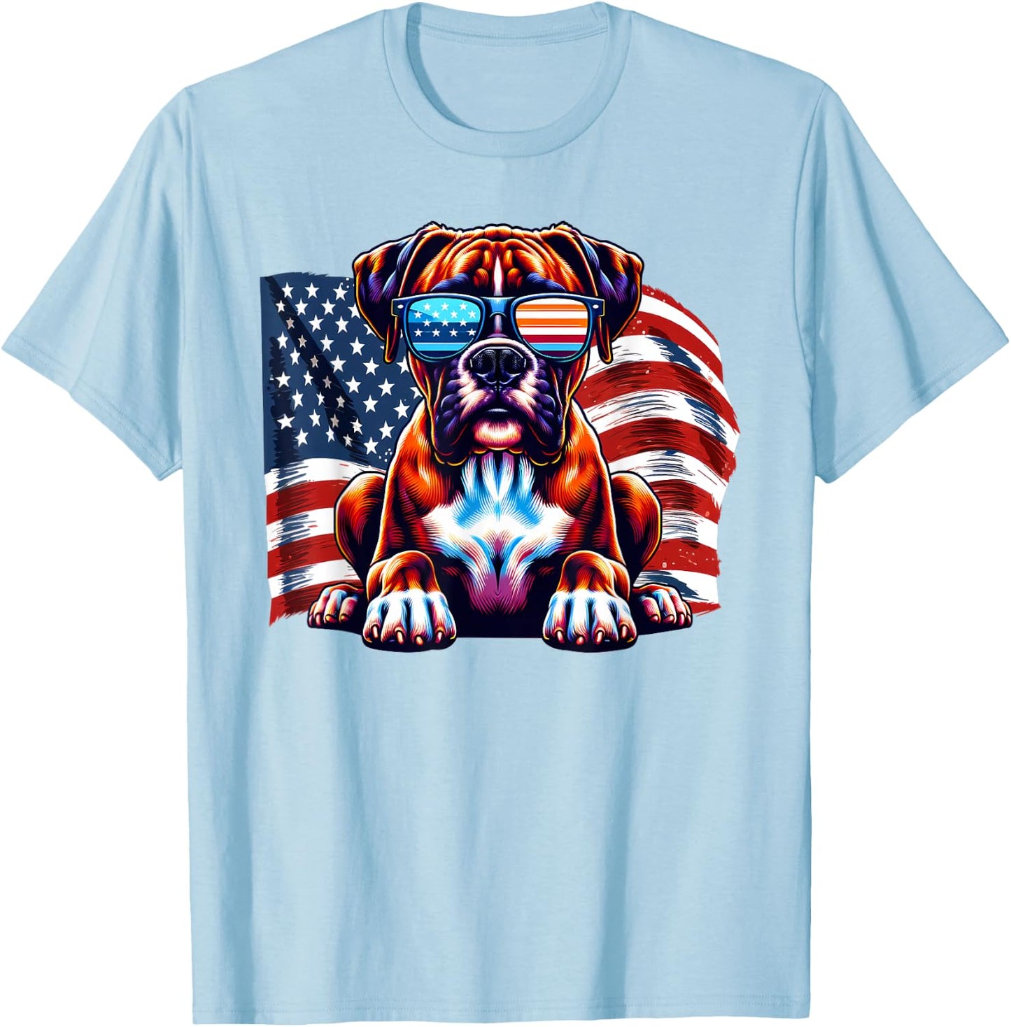 Boxer Lover American Flag Boxer Mom Dad Sunglasses Freedom T-Shirt - T-Shirt | Light Blue