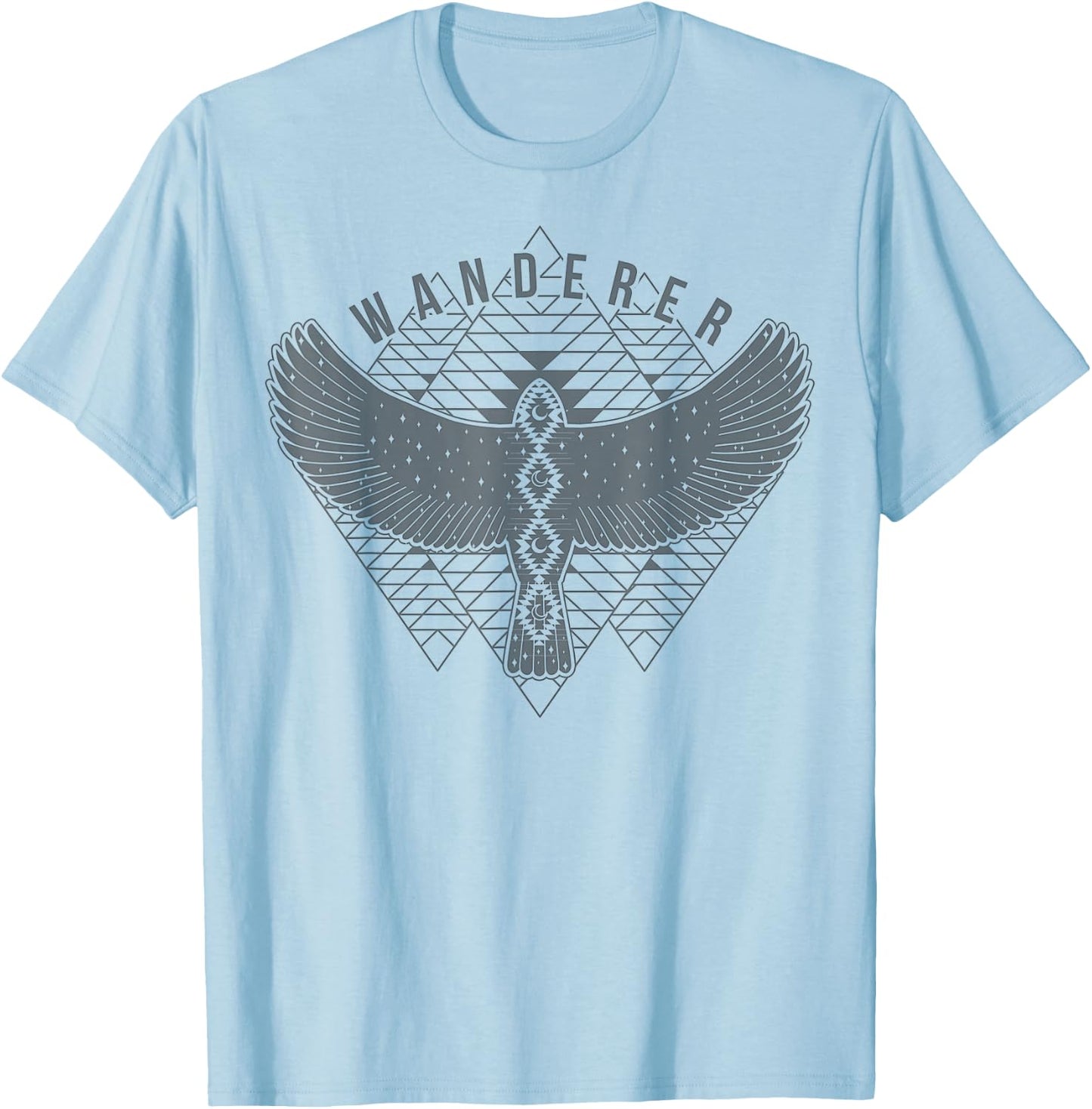 Wanderer Free Spirit Bird Geometric Triangle T-Shirt - T-Shirt | Light Blue