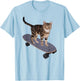 Cat on Skateboard Funny Gray Tabby Kitty Women Girls Kids T-Shirt - T-Shirt | Light Blue