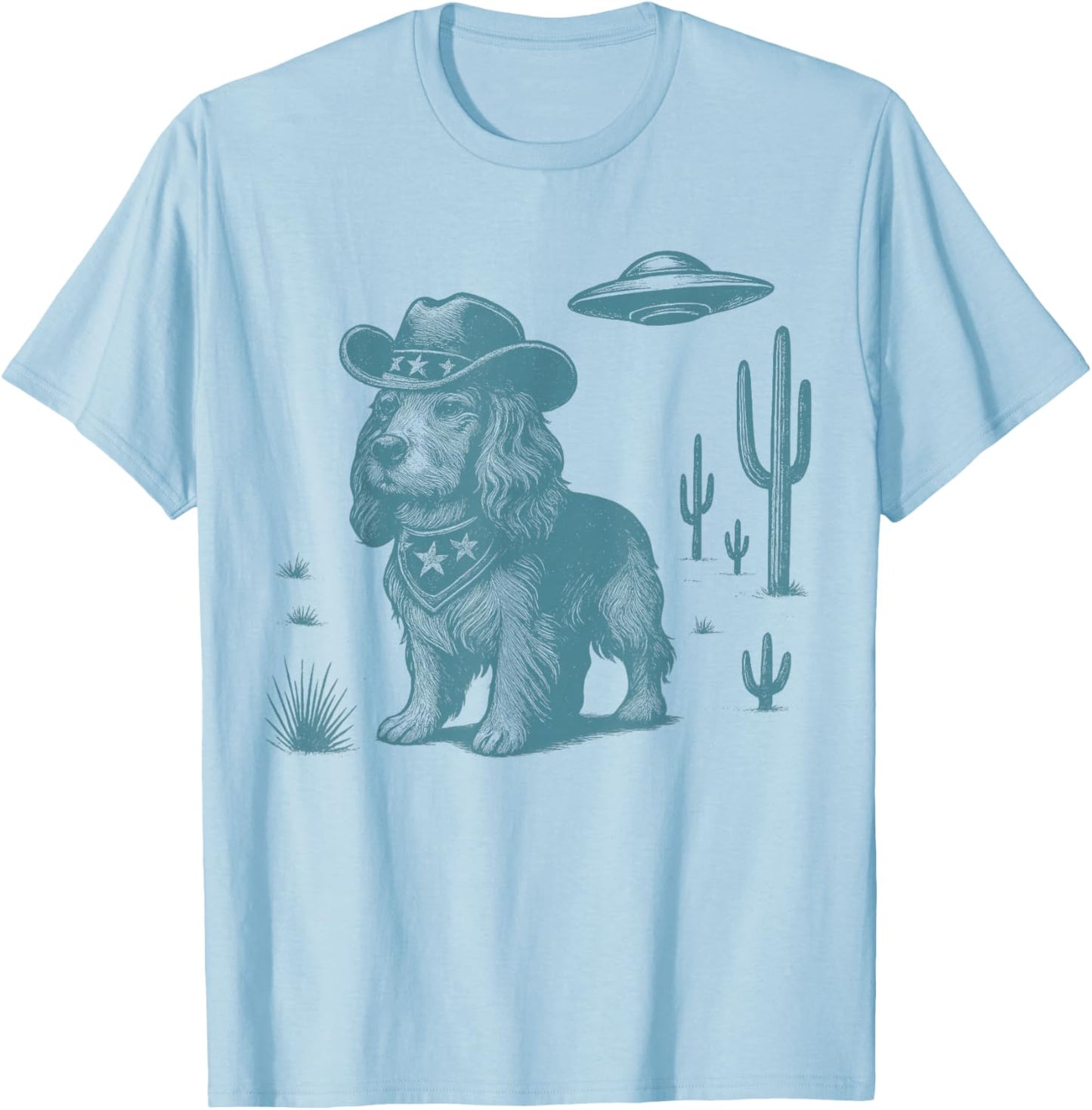 Cocker Spaniel Cowboy Vintage UFO Western Country T-Shirt - T-Shirt | Light Blue
