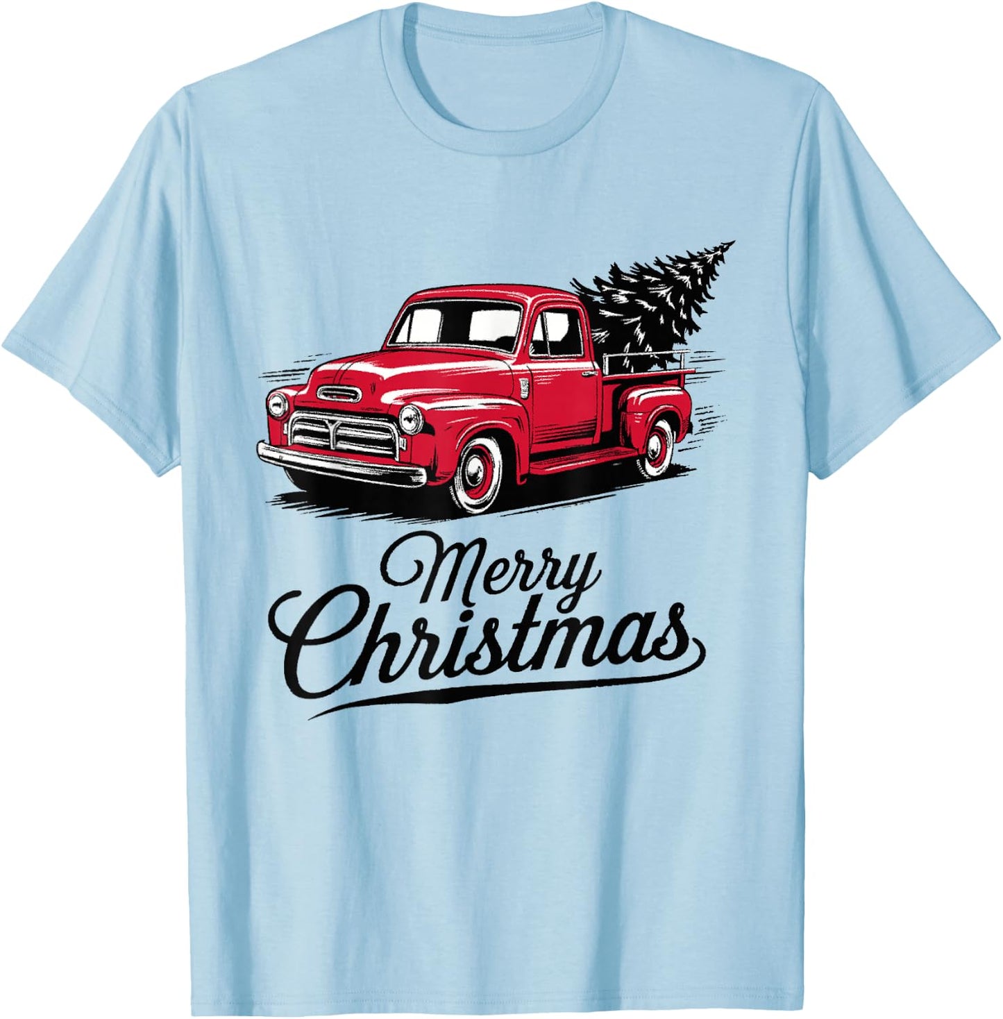 Red Pickup Truck Christmas Tree Vintage Christmas Men Women T-Shirt - T-Shirt | Light Blue