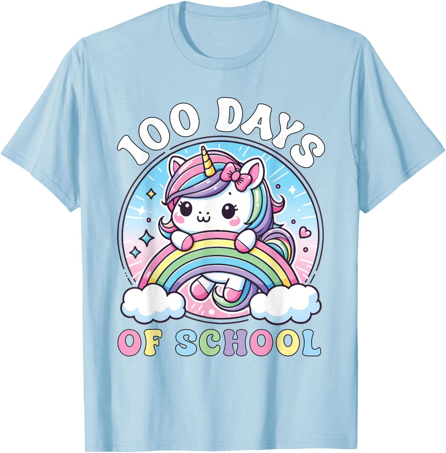 Cute 100 Days of School Girls Unicorn 100th Day School kids T-Shirt - T-Shirt | Light Blue