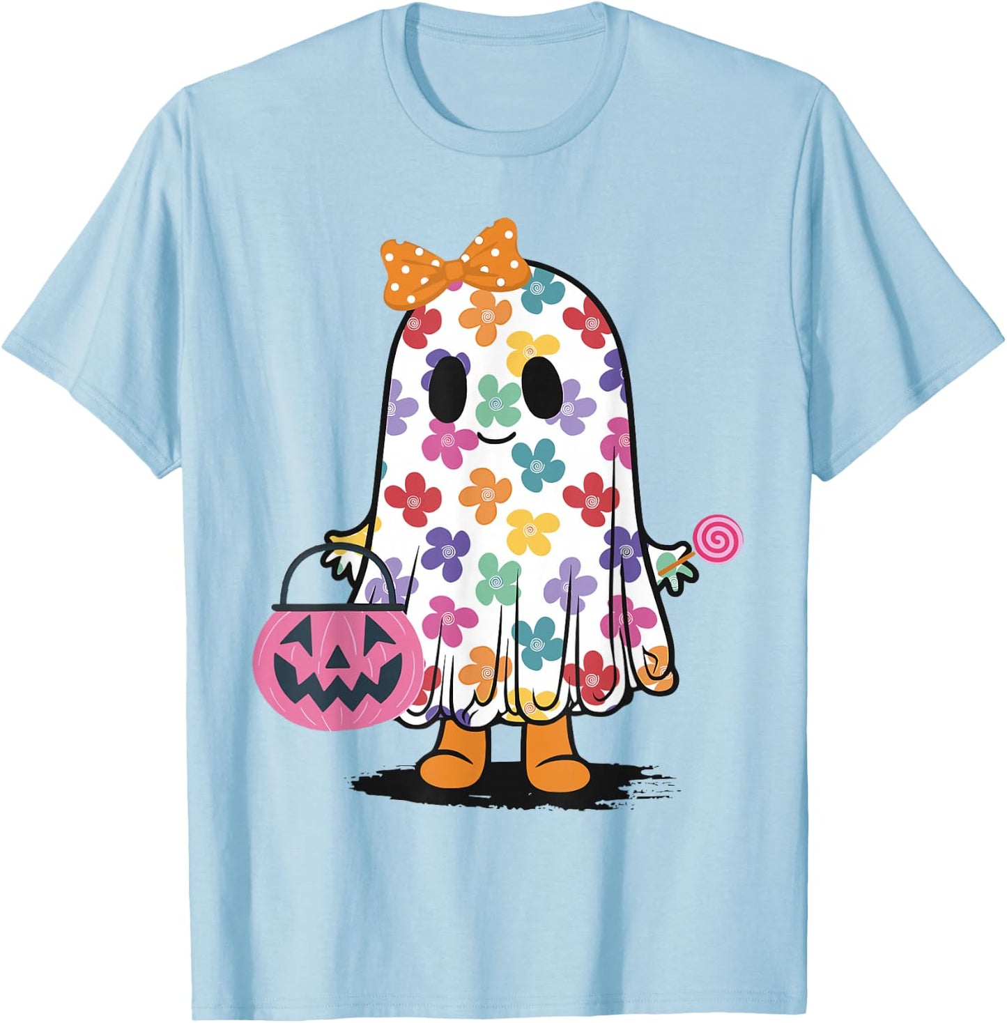 Cute Floral Ghost Trick or Treat Funny Halloween Costume Kid T-Shirt - T-Shirt | Light Blue