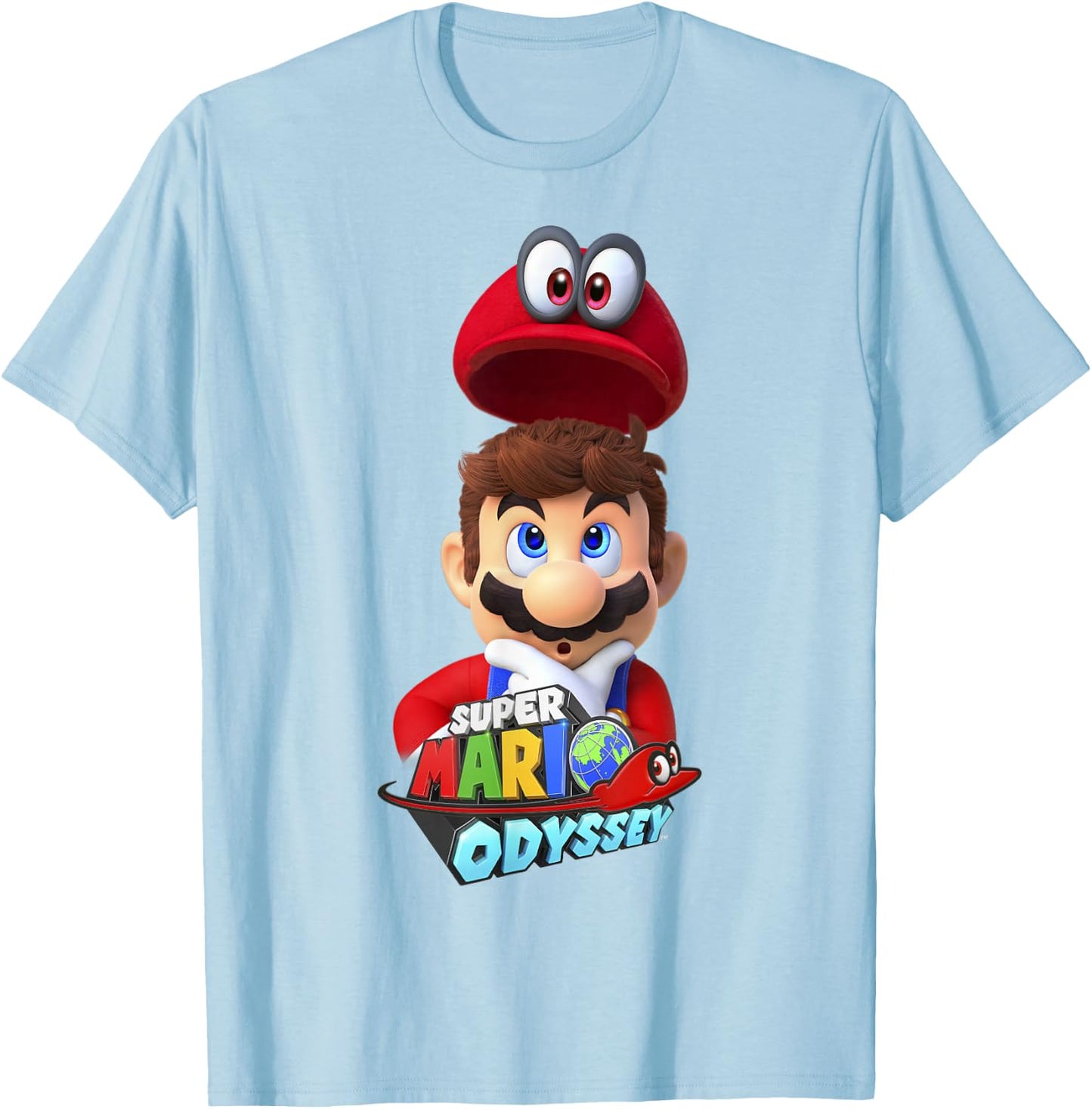 Super Mario Odyssey Game Logo Cappy Mario Graphic T-Shirt - T-Shirt | Light Blue