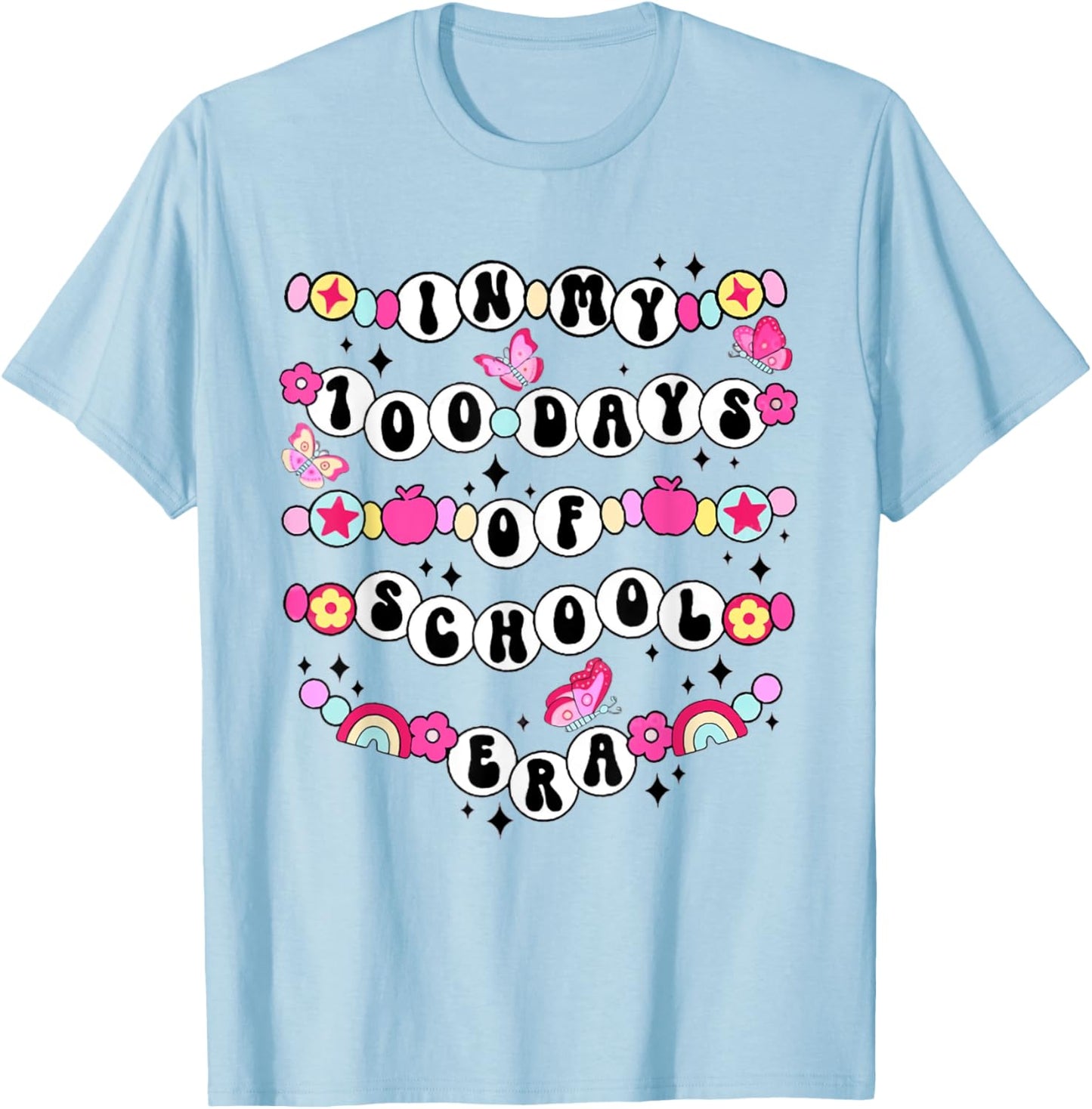 In My 100 Day Of School Era Friendship Bracelet Teacher T-Shirt - T-Shirt | Light Blue