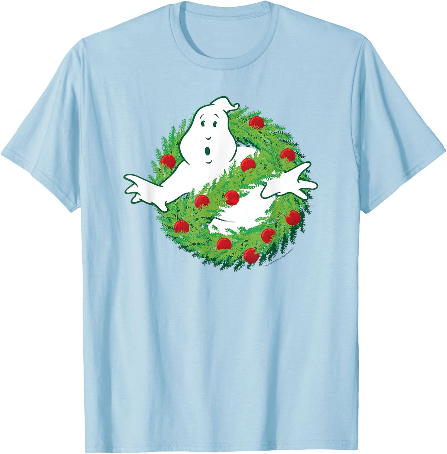 Ghostbusters Ghost of Christmas Wreath Logo Movie T-Shirt - T-Shirt | Light Blue