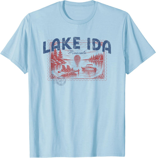 Lake Ida Minnesota Outdoors Vintage T-Shirt - T-Shirt | Light Blue