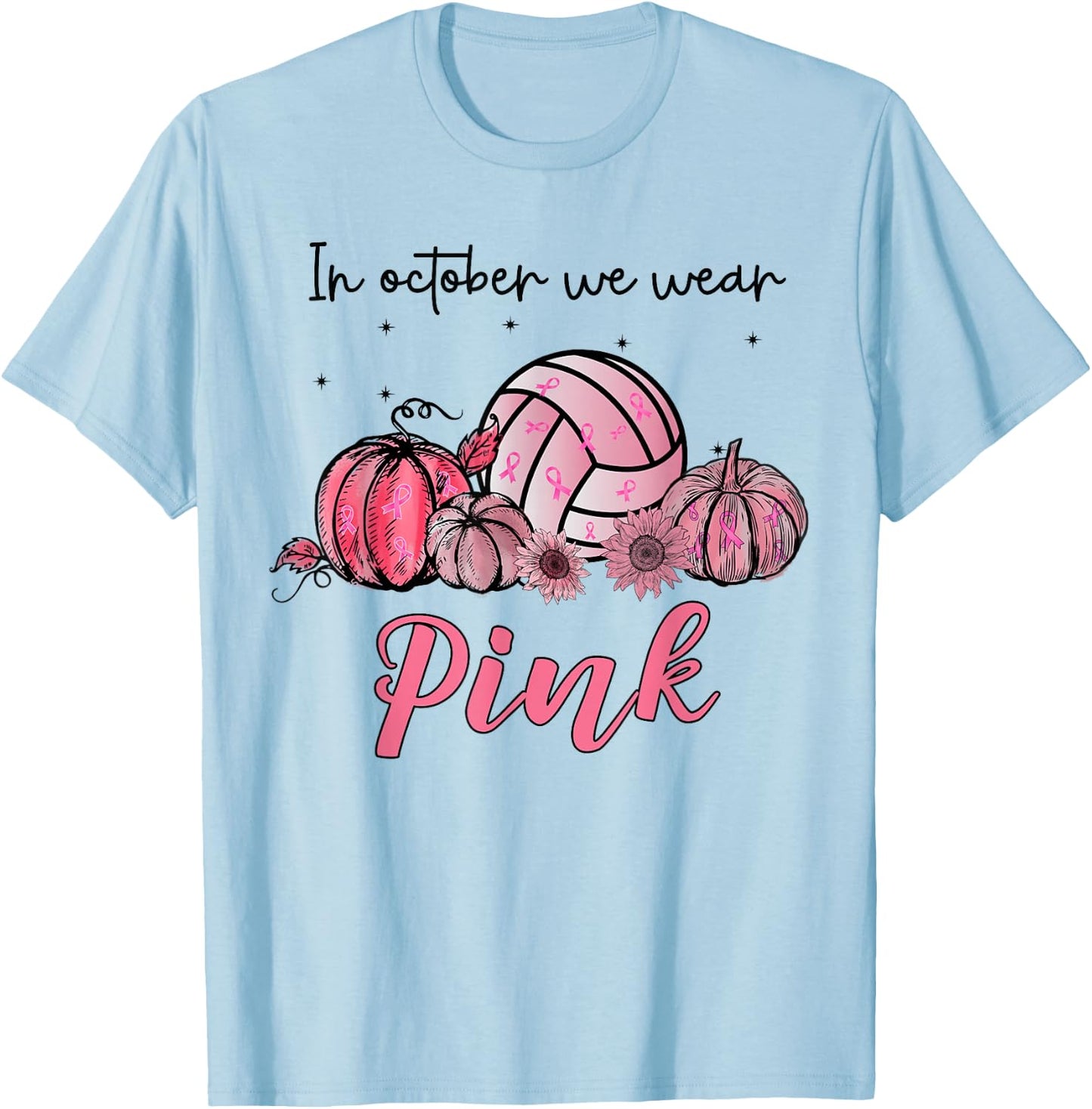 In October We Wear Pink Volleyball Breast Cancer Awareness T-Shirt - T-Shirt | Light Blue