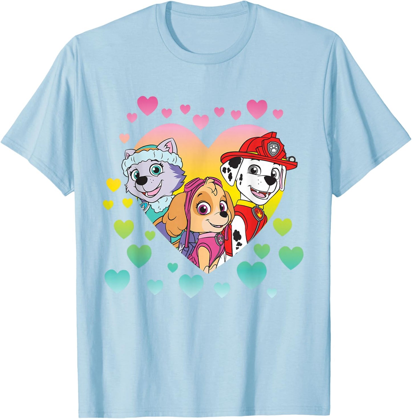 Paw Patrol Characters in Hearts T-Shirt - T-Shirt | Light Blue
