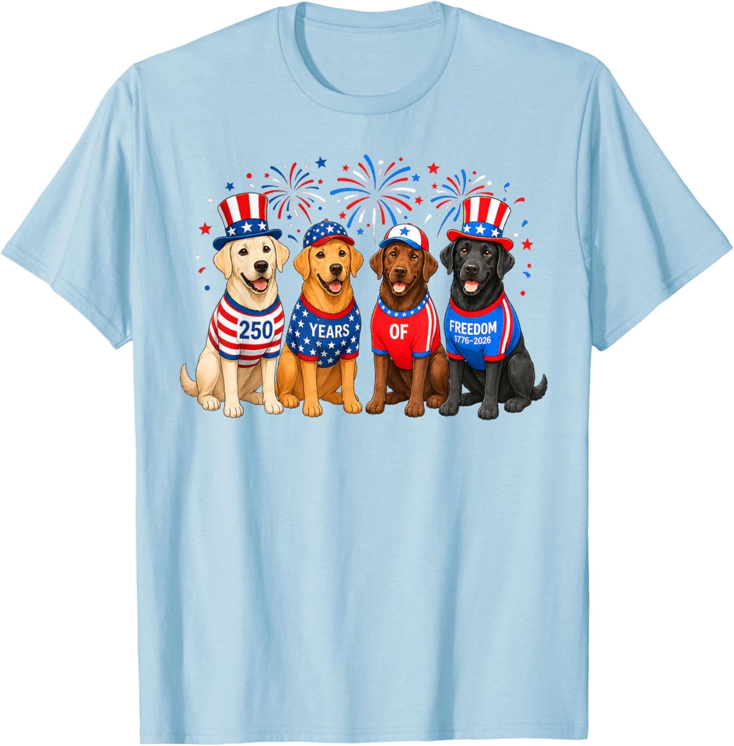 Cute 250 Anniversary USA Lab Dog Mom Dog Dad 4th of July T-Shirt - T-Shirt | Light Blue