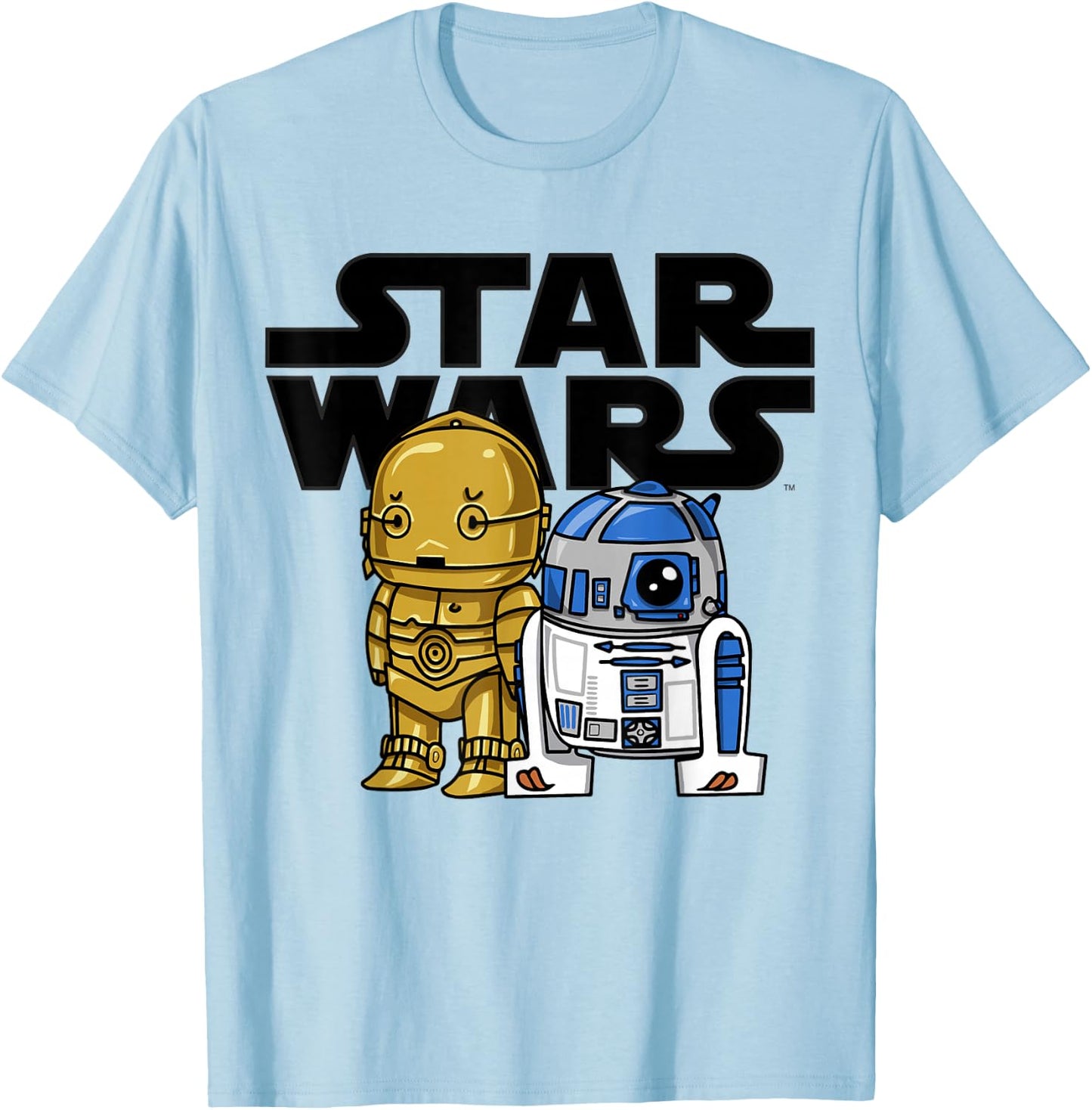 Star Wars Boba R2-D2 and C-3PO Cute Cartoon Graphic T-Shirt - T-Shirt | Light Blue