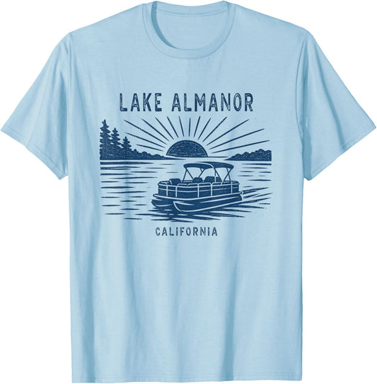 Vintage Lake Almanor California Outdoors Vacation T-Shirt - T-Shirt | Light Blue