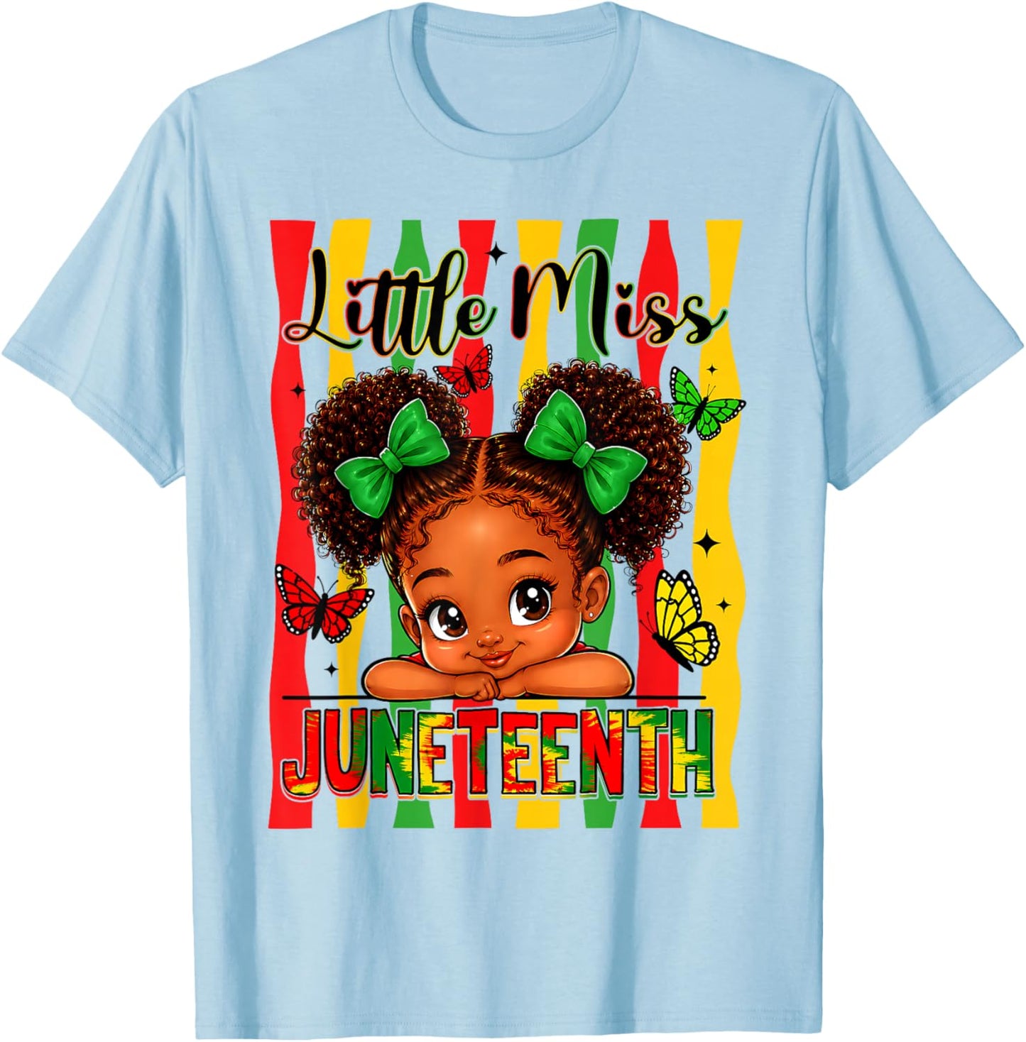 Little Miss Juneteenth Black African June 19th Kids Girls T-Shirt - T-Shirt | Light Blue