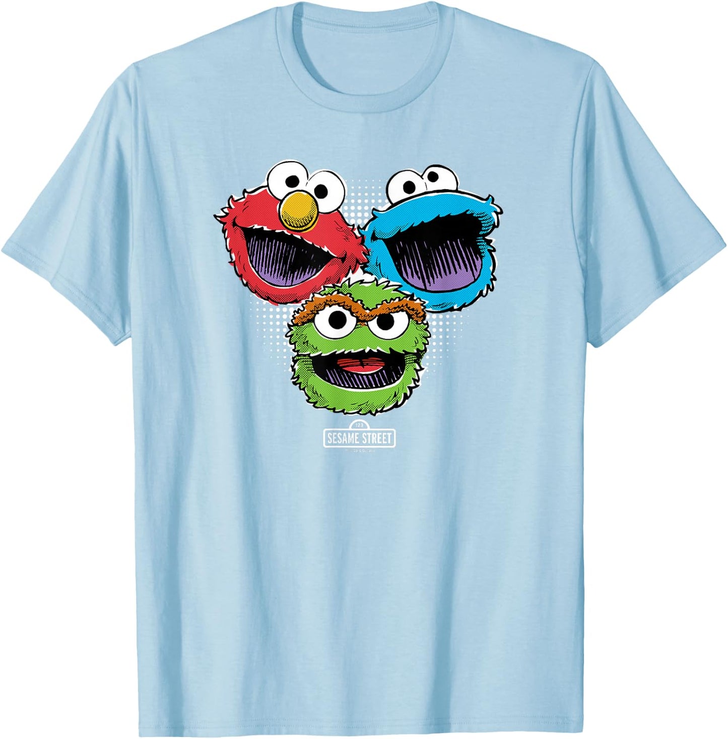 Sesame Street Halftone Heads T-Shirt - T-Shirt | Light Blue