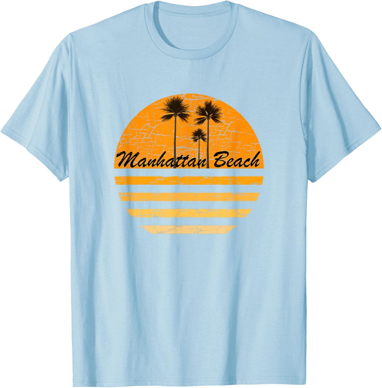 Manhattan Beach, CA Vintage 70s Throwback Surf T-Shirt - T-Shirt | Light Blue